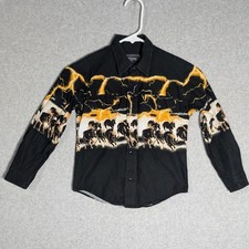 Roper Western Shirt Kids Small Black Lightning Horse Snap Front Long Sleeve