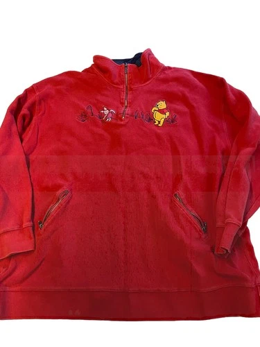 Mens THE DISNEY STORE Vintage Winnie The Pooh Embroidered 1/4 Zip Sweater Sz 2XL