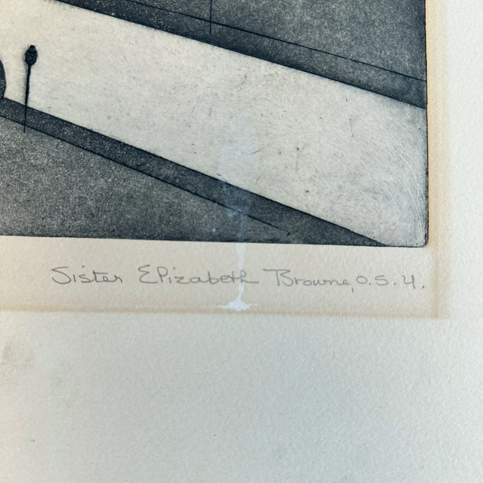 Sister Elizabeth Browne OSU Signed Vintage Etching Aquatint "Monastery on Hill" - Image 2 of 4