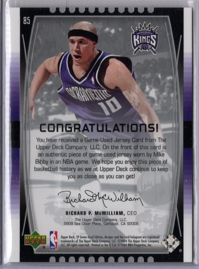 2004-05 SP Game Used Basketball Mike Bibby Kings White Game-Used  Jersey Card view 2