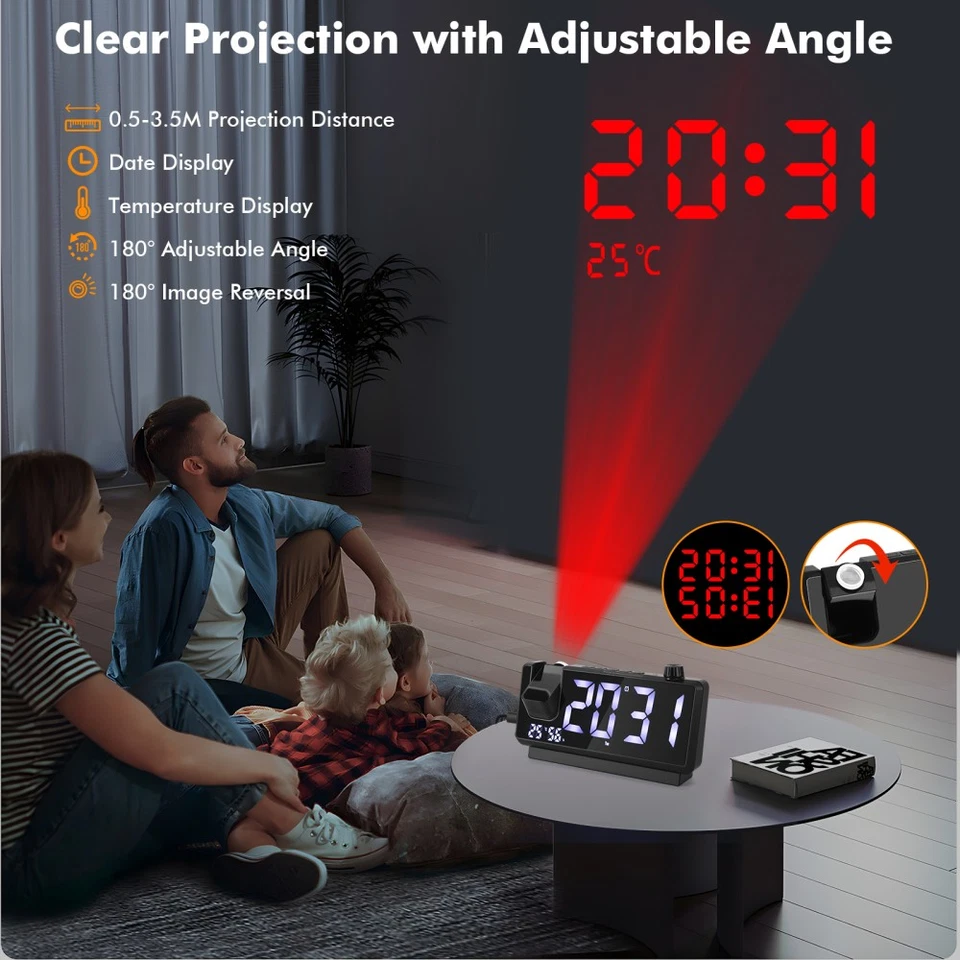 Digital Projektionsuhr Projektionswecker Wecker mit Temperatur Luftfeuchtigkeit - Bild 4 von 4