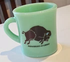 Super Rare FREEWHEELERS AND COMPANY green Jadeite style milk glass BUFFALO MUG