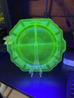 Vintage Uranium Glass Princess Pattern Large Divided Plate