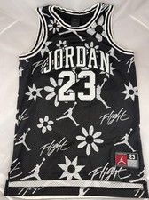 Jordan Jersey  12-13 Years Black Flight 23 Jumpman Floral Basketball Sewn