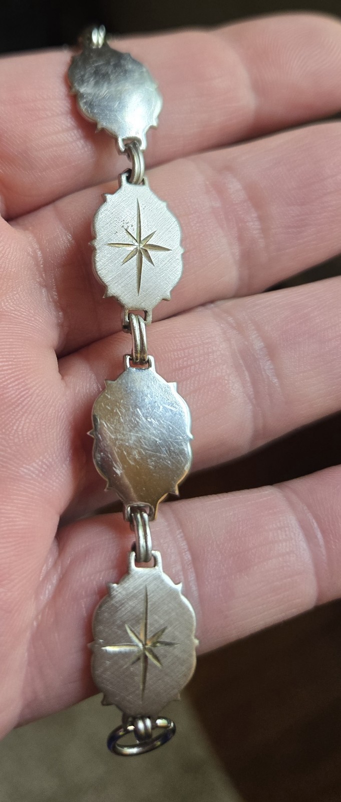 Vintage Silver Tone Star Burst Design Etched Bracelet 6.5