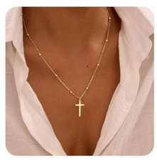 Cross Necklace for Women, Dainty 14K Gold Plated Cross Pendant Simple Long Ne...