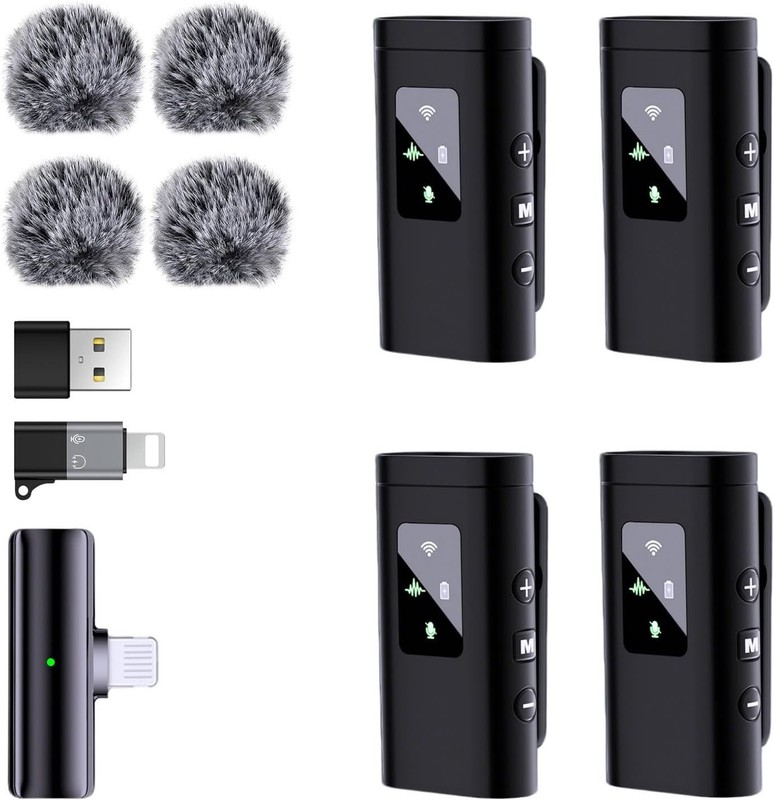 Pro 4 Wireless Lavalier Microphone for iPhone Android Phone Computer, Mini Mic