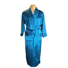 Victorias Secret Gold Label Teal Blue Liquid Satin Long Robe P/S Shawl Collar