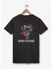 Disney Lilo  Stitch Merry Stitchmas Black T-Shirt