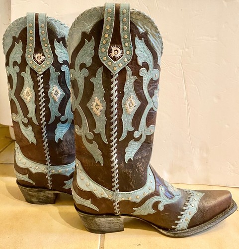 Bota de Vaquero Old Gringo para Mujer ~ NUEVA ~ Bordado Turquesa 12" Talla 7 Minorista $699 - Imagen 7 de 7