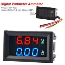 DC 100V 10A Voltmeter Ammeter Blue + Red LED Amp Dual Digital Volt Meter Gauge