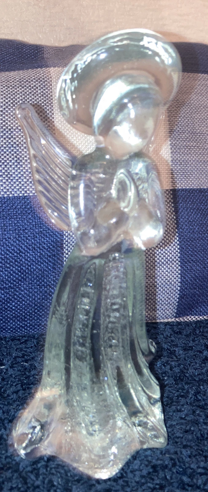 Vintage Art Glass ANGEL Figurine Silver Fleck 8 Inches Tall Hand Blown Figure
