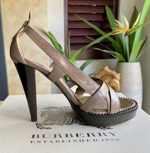 BURBERRY Heels Sandals Leather Platform Pumps Bridle House Check IT38 - Picture 3 of 12