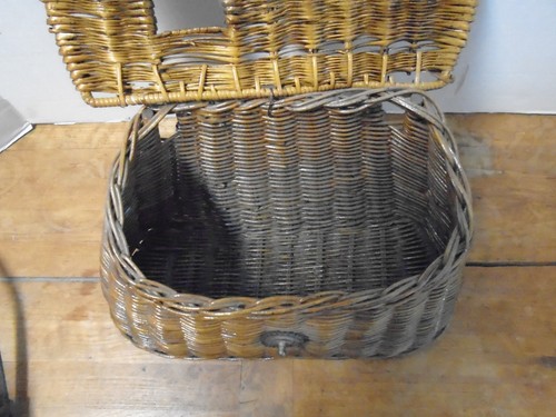 Cesta de mimbre de cuero de pesca Creel de colección correa de lona trucha metal - Imagen 2 de 6
