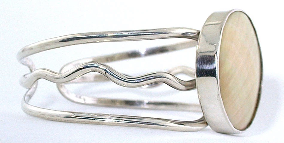 Mother Of Pearl Sterling Silver Cuff Cabochon 7 Inch Cuff Bracelet EBS2576 - Image 2 of 4