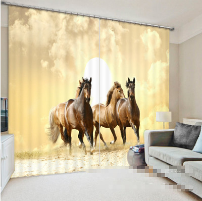3D Sonne Pferd 0568 Blockade Foto Vorhang Druckvorhang Vorhänge Stoff Fenster DE