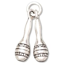 Sterling Silver 3D Musical Instrument Spanish Maraca Set Dangle Charm