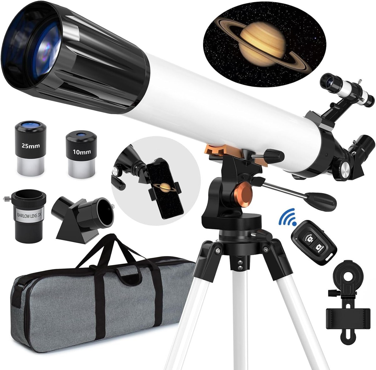 80mm Aperture Astronomy Telescope For Beginners - 800mm Portable Telescope With Tripod & Accessories