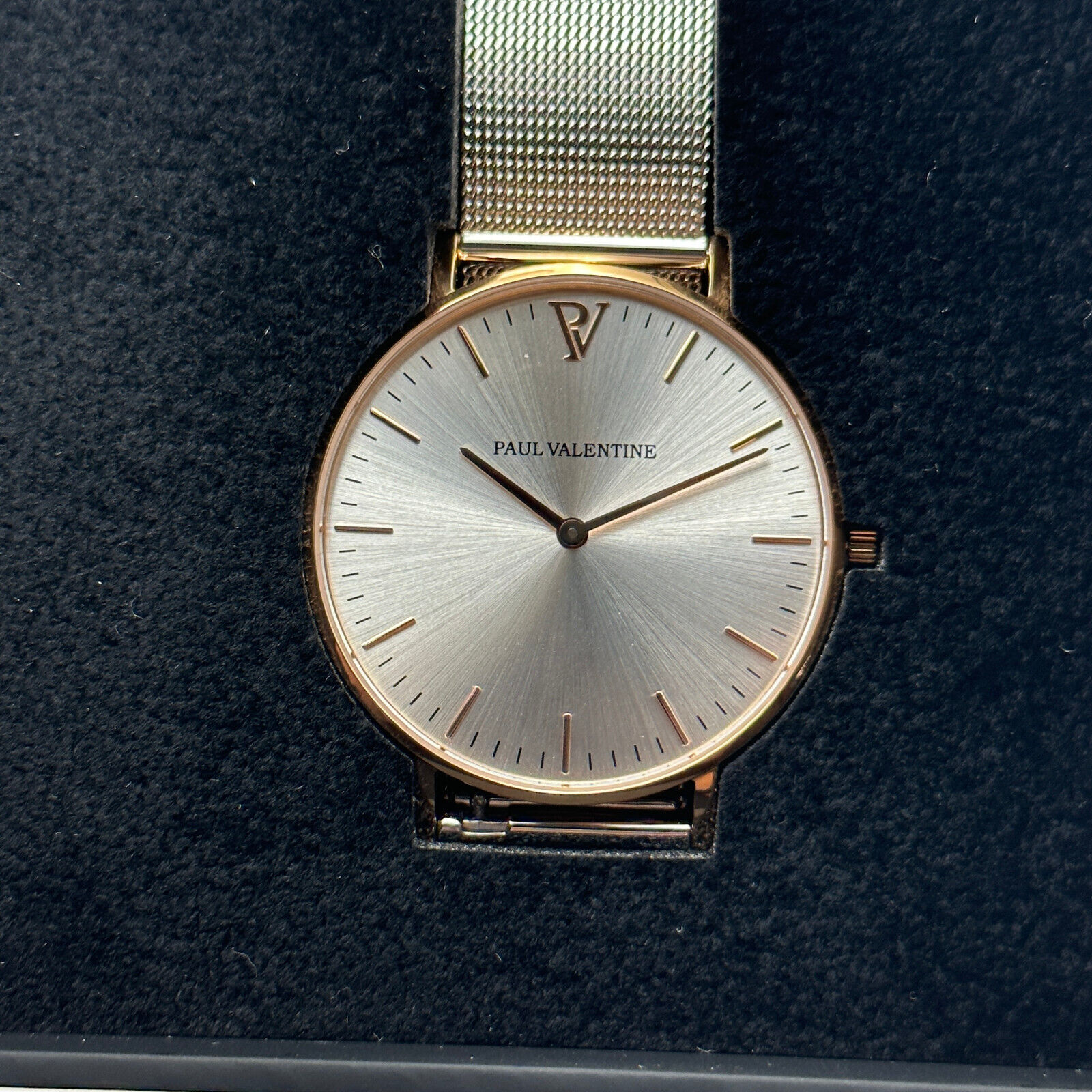 PAUL VALENTINE - ROSÉGOLD SILVER SUNRAY MESH 38MM DAMEN NEU | eBay 