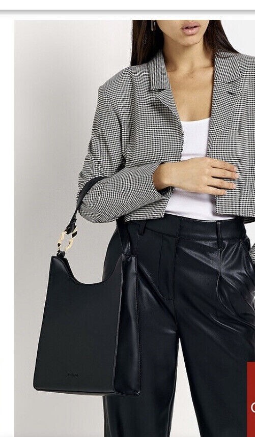 River Island Shoulder Bag HANDBAG Black PU Leather NEW eBay