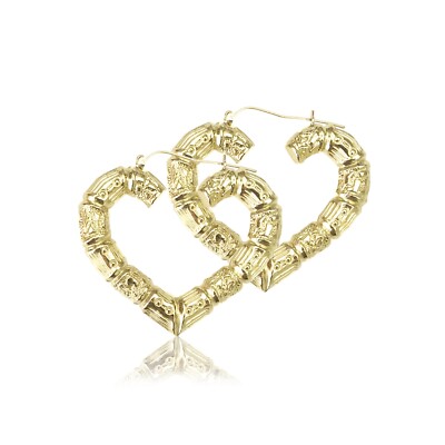10 Karat Gelbgold Herz Bambus Creolen - Türklopfer Damen