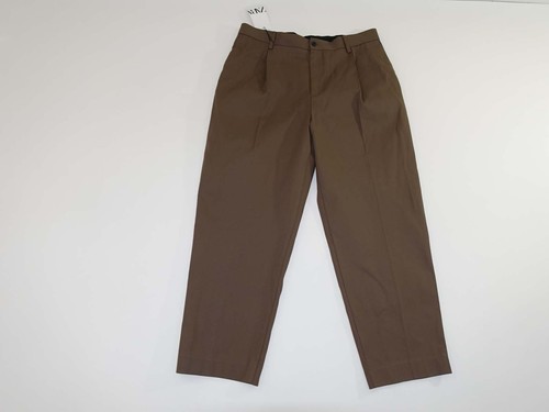 Zara Men's Straight Leg Pants 34 x 28 NWT Brown Pleated Front Cotton Dress  Chino | eBay