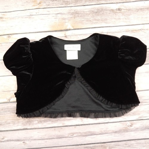 Jona Michelle Size 7 Black Velour Shrug Cap Sleeves Tulle Trim Bolero Jacket