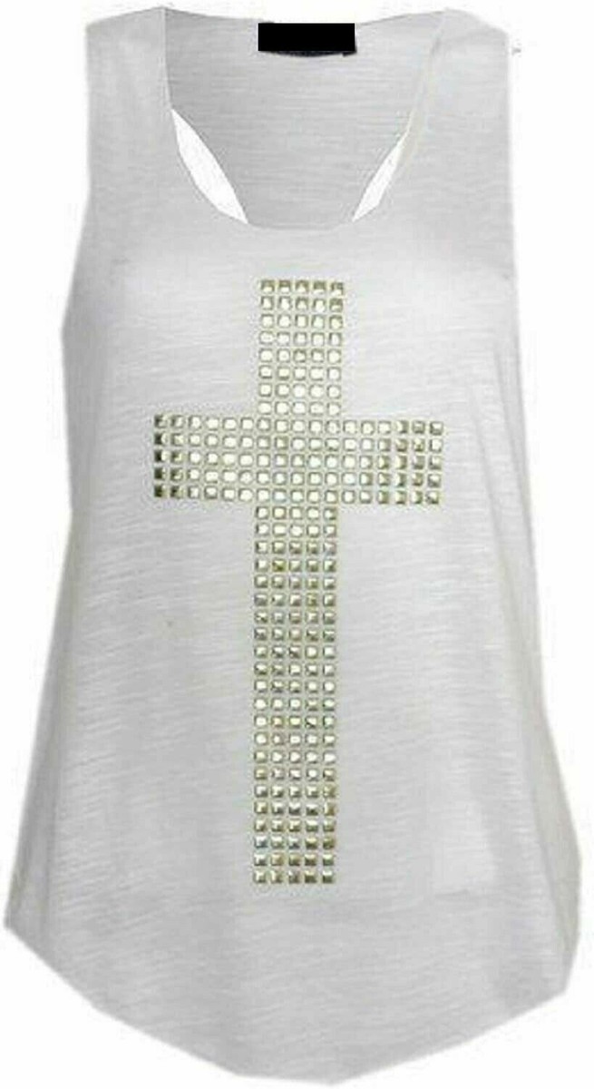 Ladies Vest Women STUDDED CROSS Gold Print tank Black Wine Ladies Vest Women STUDDED CROSS Gold Print tank Black Wine