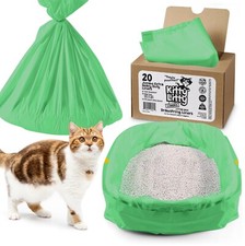 20 Count Cat Litter Box Liners, GREEN Color, Drawstring Extra Large, Kitty Litty