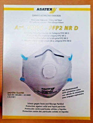 ASATEX 60 Stück FFP2 NR D Schutzmasken Feinstaubmasken Ausatemventil Atemschutz Maske