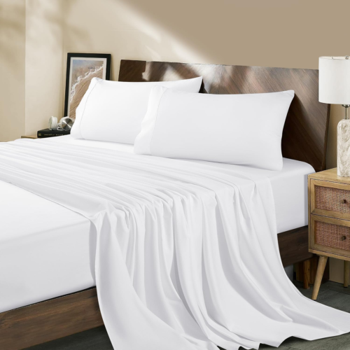 White Egyptian Cotton Sheets King Size 1000 Thread Count Deep Pocket Sheet 17" S