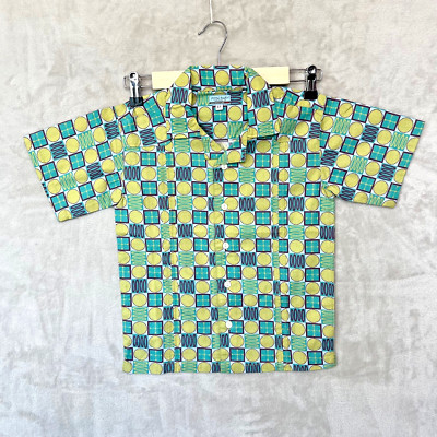Posh Baby Boys Shirt 6T Green Blue Retro Print Geometric Button Front