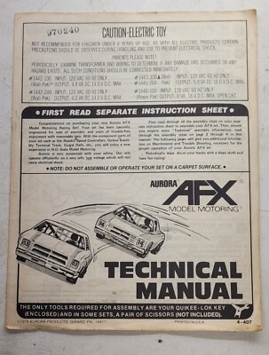 Vintage Original AFX Aurora Model Motoring Technical Manual 1978 4-407