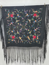 Antique Chinese Silk Hand Embroidered Floral Piano Shawl 44x42 inches