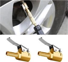 2PCS 1/4" Brass Locking Tire Air Chucks, Portable Barb Adapter Inflator Nozzle