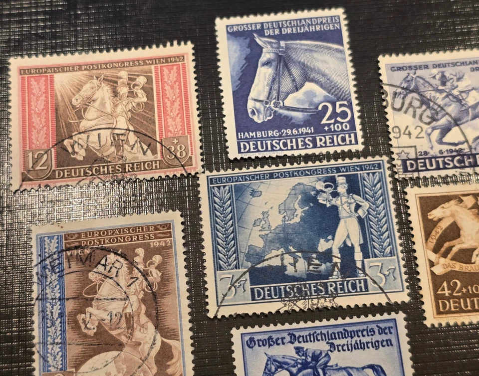 THIRD REICH HORSE RACING BREEDING THOROUGHBREDS Nazi German NSDAP Stamp lot X 7 - Image 2 of 4