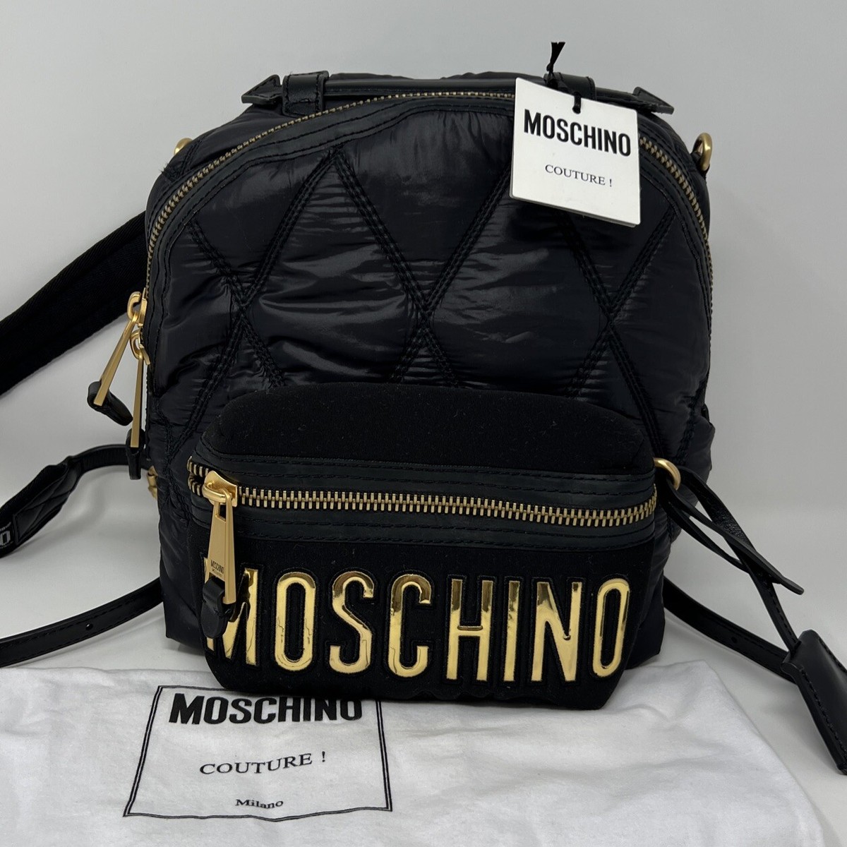 Moschino Milano Womens Diamond Quilt Logo Backpack Color