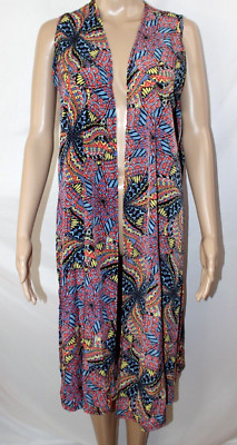 LuLaRoe Orange Blue Yellow Joy Duster Vest Cover Geometric Sleeveless NWT S