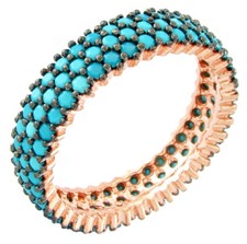 925 Sterling Silver Turkish Handmade Turquoise Stone 3 Row Eternity Ring