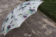 Vintage Umbrella Mint Green Multi color Floral Imperfect