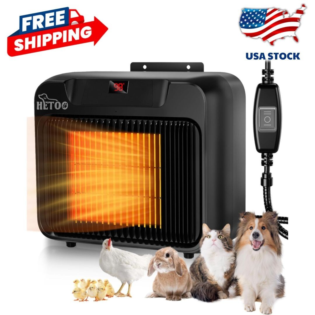 Dog House Heater with Thermostat, Wall-Mounted 600W/300W Dog Heater, 6.5Ft anti