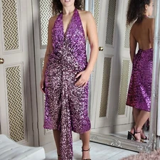 Halpern Runway Purple Sequin Draped Cocktail Mini Dress Gown WAS£1650 FR40 UK 12