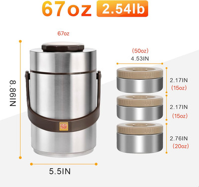 67oz Stainless Steel Vacuum Insulated Food Jar Thermos Bento Lunch Box