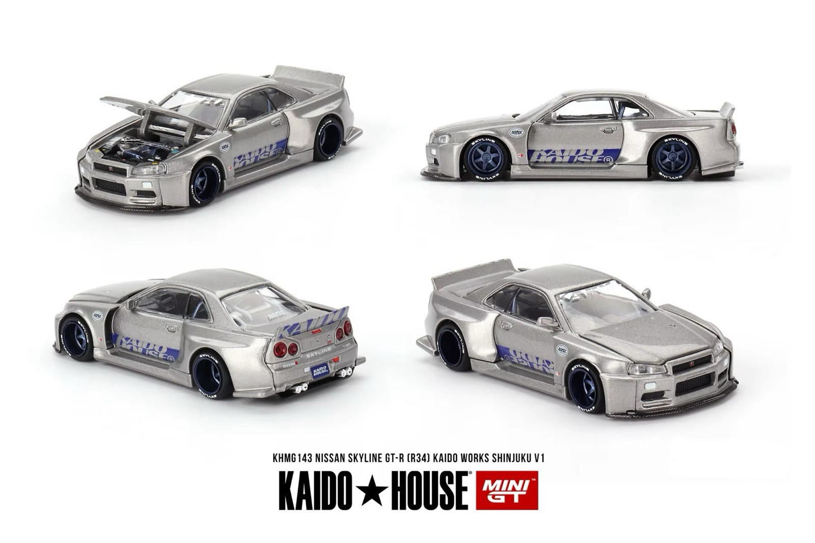 Kaido House x Mini GT #143 Nissan Skyline GT-R (R34) Kaido Works