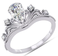 IGI 1.07 Ct Pear & Round Cut Lab Grown Chevron Shaped Crown Ring 14K White Gold