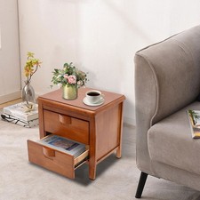 Walnut Nightstand Bedside Table Sofa Side Table Storage Cabinet W 2 Drawers