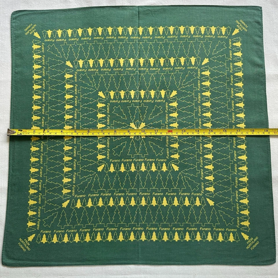 Vintage Bandana Yellow Geometric Pine Tree Pattern Handkerchief Green Cotton 19" - Image 3 of 3