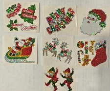 HAMBLY STUDIOS STICKERS prismatic CHRISTMAS Lot /7  tree elf Santa stocking VINT
