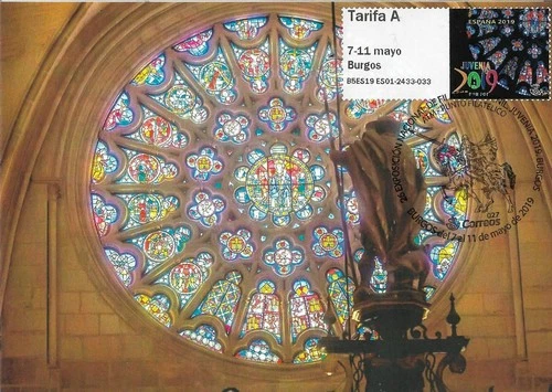 SPAIN. MAXICARD. STAINED GLASS WINDOW OF BURGOS CATHEDRAL. 2019. ATM
