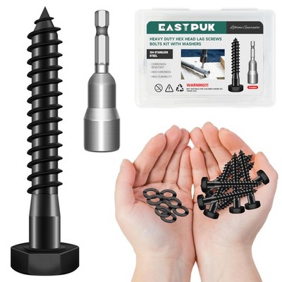 Hex Head Lag Screws Heavy Duty Bolts Washers 304 Stainless Steel 1/4x2 20 Sets